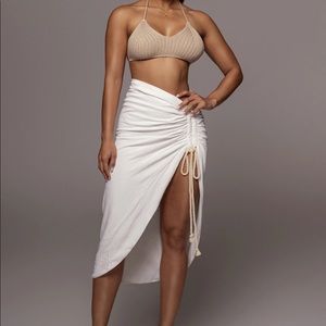 Jluxlabel Ivory spring runched linen skirt